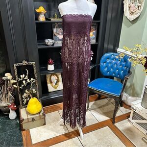 Free People Plum Sugar Tube Maxi Slip Dress – Size L – Strapless Lace Floral